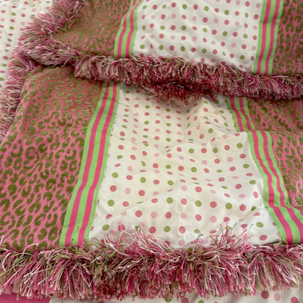 Custom Made Leopard Pink Polka Dot Std Shams Euro Shams Bedskirt Curtains 7pcs